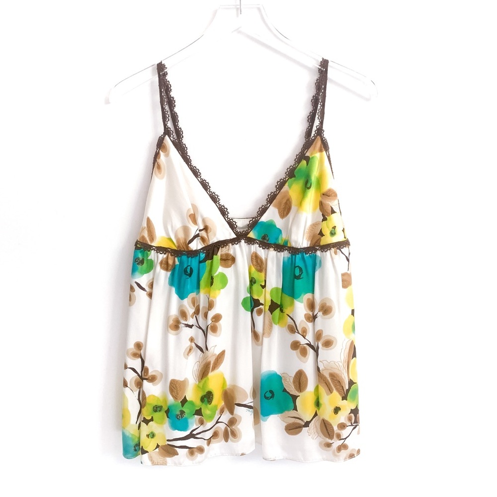Milly Vintage Y2K Boho Floral Print Silk Cami Tank Top Blouse 10